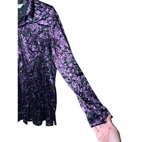 Vintage Preston & York Semi Sheer Purple Velvet Long Sleeve Blouse Top L - Picture 4 of 7